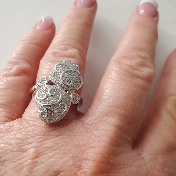 Double Heart Sterling Silver snd DiamondRing - Picture 5 of 8